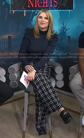 Jenna’s navy turtleneck top and black plaid pants on Today