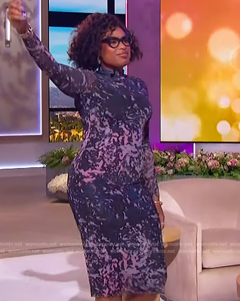 Jennifer’s abstract printed mesh dress on The Jennifer Hudson Show