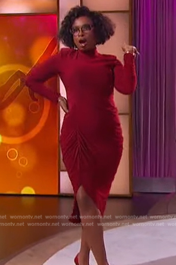 Jennifer’s red ruched front dress on The Jennifer Hudson Show