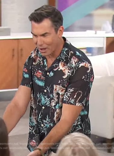 Jerry’s black tiger print shirt on The Talk
