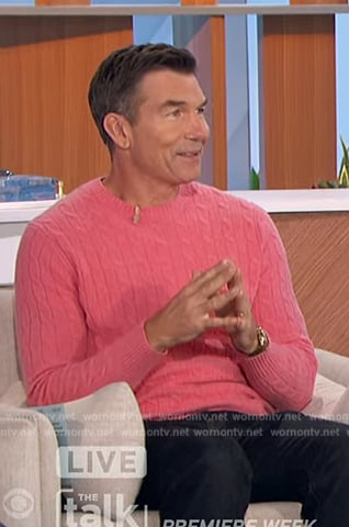 Jerry’s pink cable knit sweater on The Talk
