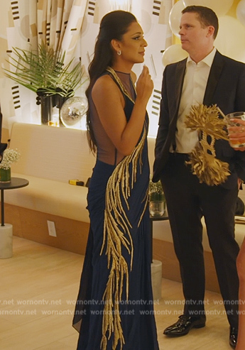 Jessel’s blue gold fringe dress on The Real Housewives of New York City