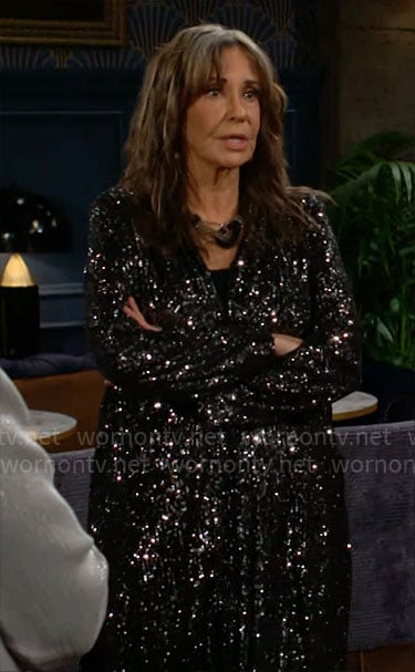 Jill’s long black sequin jacket on The Young and the Restless