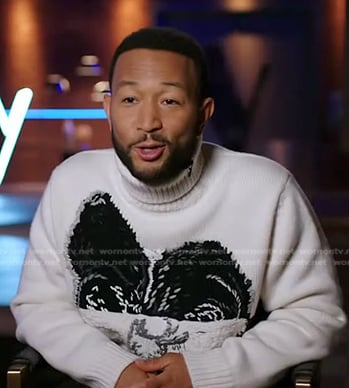 John’s white and black embroidered turtleneck sweater on The Voice