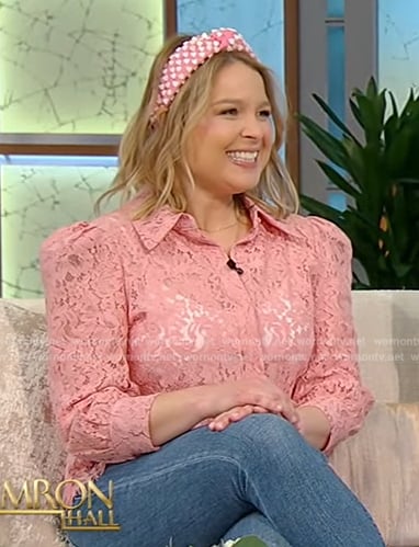 Joanna Teplin’s pink lace blouse on Tamron Hall Show