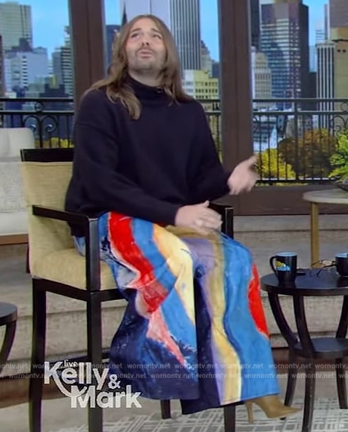 Jonathan Van Ness’s rainbow print jeans on Live with Kelly and Mark