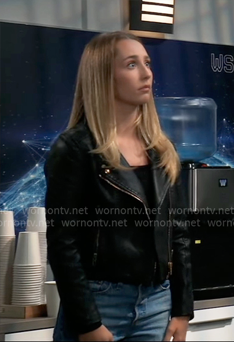 Josslyn’s leather moto jacket on General Hospital