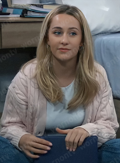 Josslyn’s blush pink cable knit cardigan on General Hospital