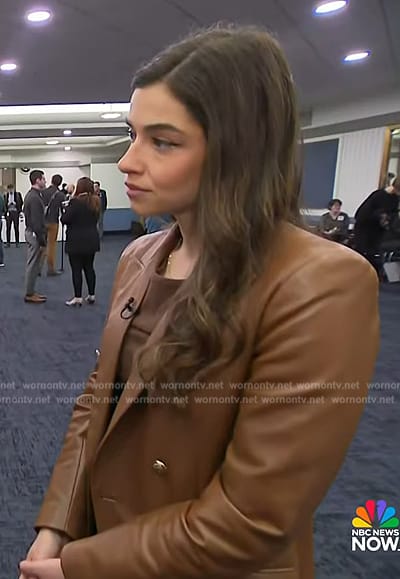 Julie Tsirkin’s brown leather blazer on NBC News Daily