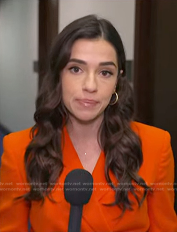 Julie Tsirkin’s orange wrap blazer on NBC News Daily