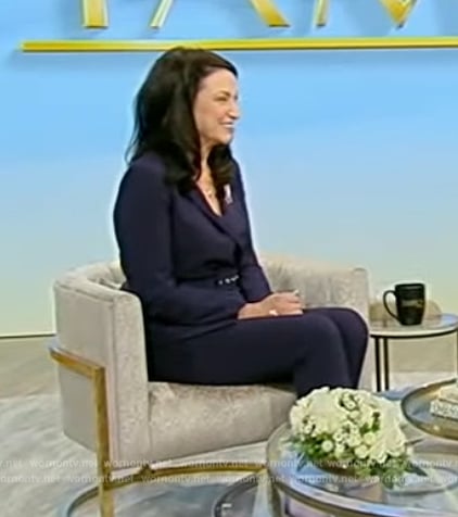 Karen Kirk’s navy belted blazer on Tamron Hall Show