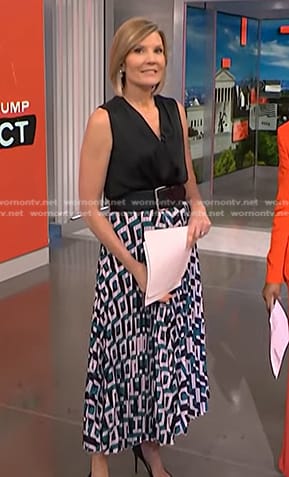 Kate Snow’s geometric print skirt on NBC News Now