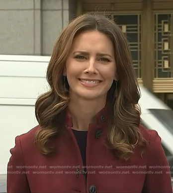 Kate Rooney’s red mandarin-collar blazer on NBC News Daily