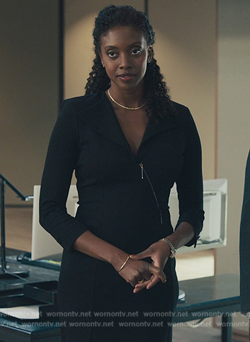 Kate’s black zip front dress on Billions