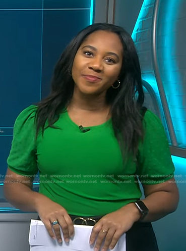 Kay’s green puff short sleeve top on NBC News Daily