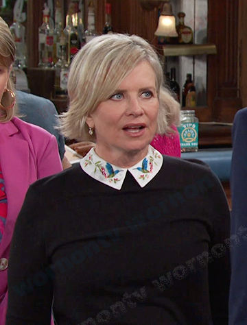 Kayla’s black bird embroidered collar sweater on Days of our Lives