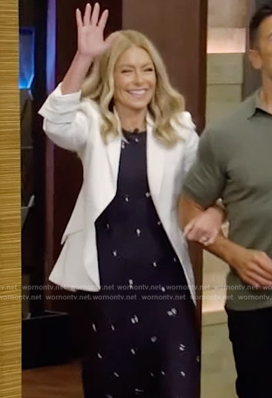 Kelly’s white blazer and floral dress on Live with Kelly and Mark