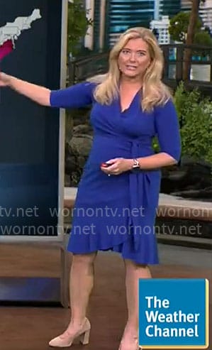 Kelly Cass’ blue wrap dress on CBS Mornings