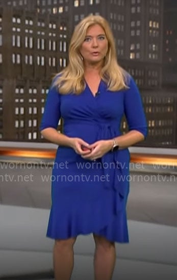 Kelly Cass’ blue wrap dress on CBS Mornings