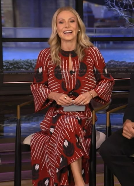 Kelly’s red printed maxi dress on Live with Kelly and Ryan