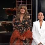 Keltie’s black floral print feather trim dress on E! News