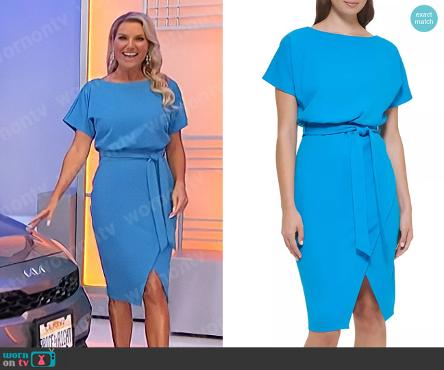 Kensie Blouson Wrap Dress in Cool Blue worn by Rachel Reynolds on The Price is Right