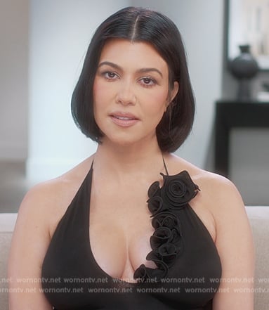 Kourtney’s black halter confessional dress on The Kardashians