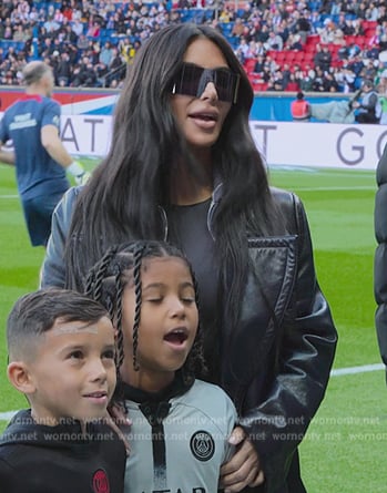 Kim’s black leather coat on The Kardashians