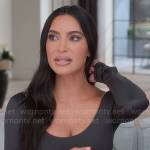 Kim’s charcoal long sleeve scoop neck top on The Kardashians