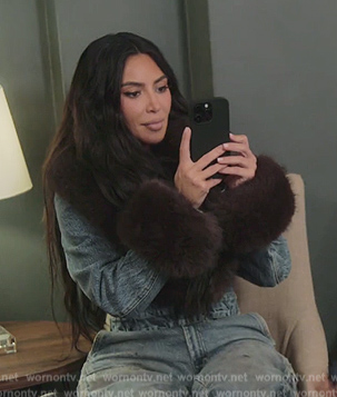 Kim’s denim fur trim jacket on The Kardashians