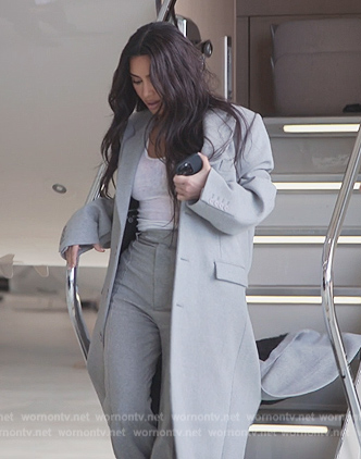 Kim’s light blue oversized coat on The Kardashians
