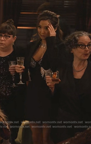 Kimber’s black crystal embellished blazer and dress on Only Murders in the Building