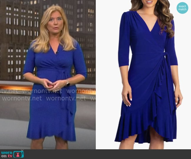 Kiyonna Whimsy Wrap Dress in Cobalt Blue worn by Kelly Cass on CBS Mornings