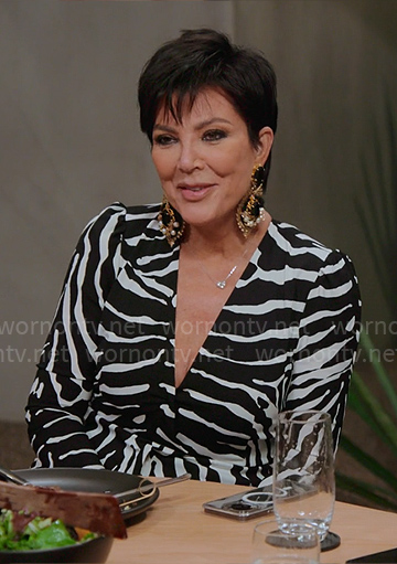Kris’ zebra print v-neck dress on The Kardashians