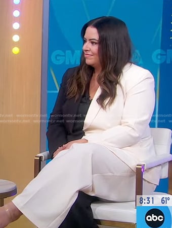 Kristin Gallant’s black and white two-tone pant suit on Good Morning America