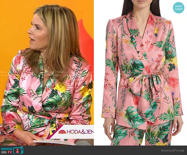 L'Agence Everly Belted Floral Silk Wrap Blazer in Pink Blush Tropical Floral worn by Jenna Bush Hager on Today