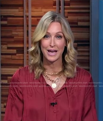 Lara’s brown tie neck blouse on Good Morning America