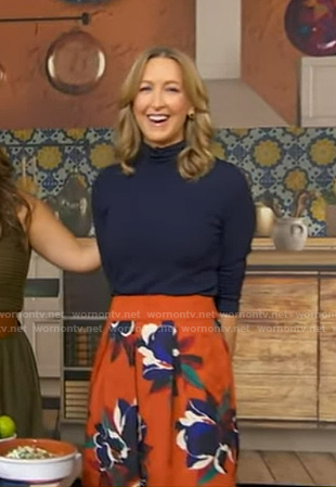 Lara’s orange floral mini skirt on Good Morning America