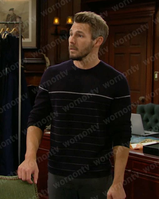 Liam’s navy striped sweater on The Bold and the Beautiful