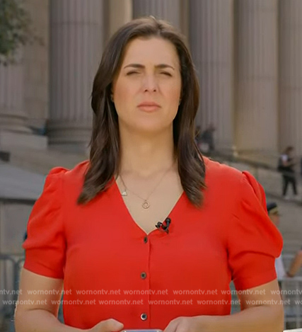 Lindsey Reiser’s red short sleeve top on NBC News Daily