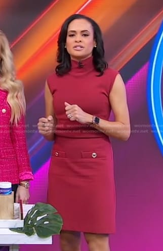 Linsey’s red top and button detail mini skirt on Good Morning America