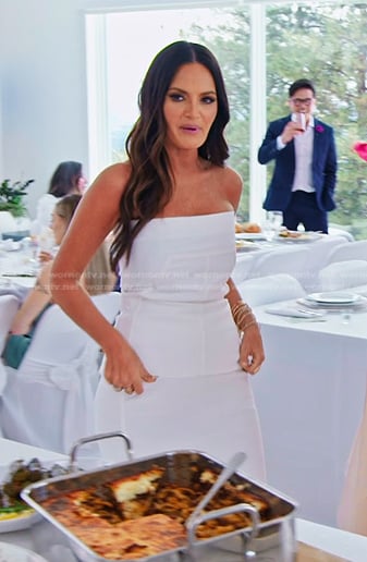 Lisa’s white strapless top and skirt on The Real Housewives of Salt Lake City