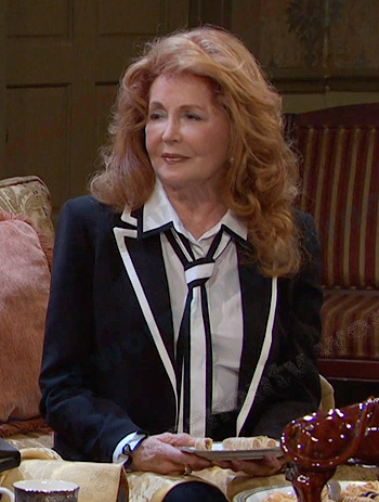Maggie’s black contrast trim blazer on Days of our Lives