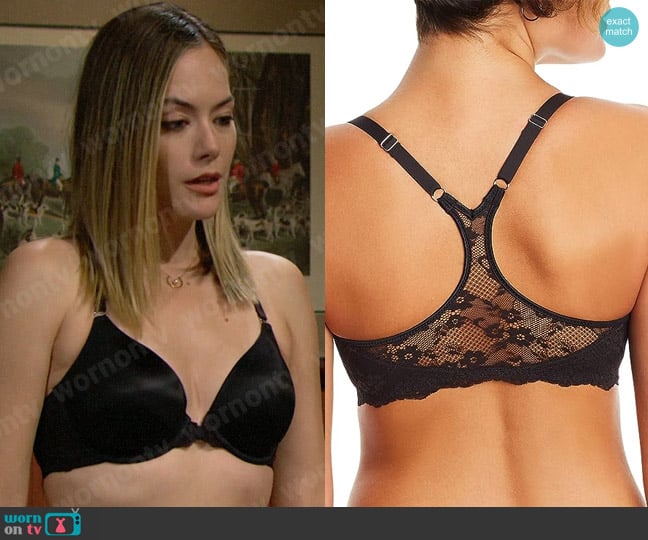 Maidenform One Fab Fit Lace T-Back Shaping Underwire Front Close Bra in Black worn by Hope Logan (Annika Noelle) on The Bold and the Beautiful