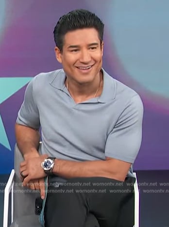 Mario’s light blue polo shirt on Access Hollywood