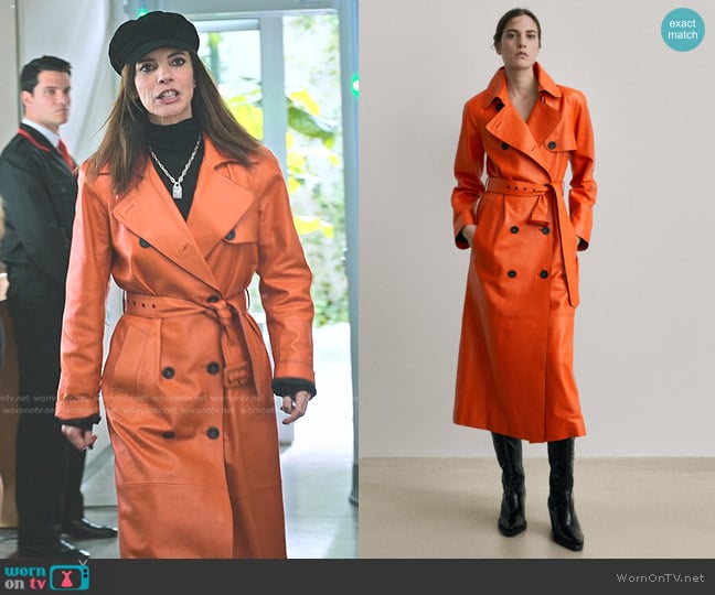 Massimo Dutti Nappa Leather Trench-Style Coat with Belt worn by Carmen (Maribel Verdu) on Elite