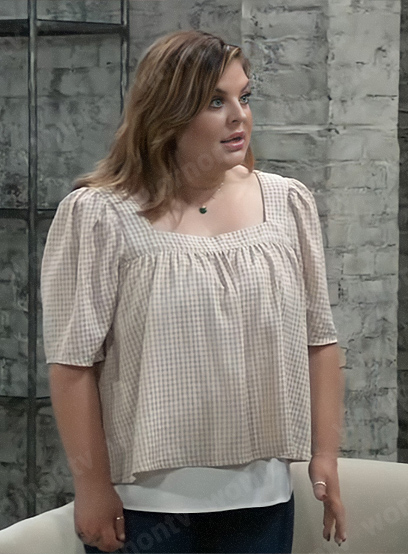 Maxie’s gingham checked square-neck top on General Hospital