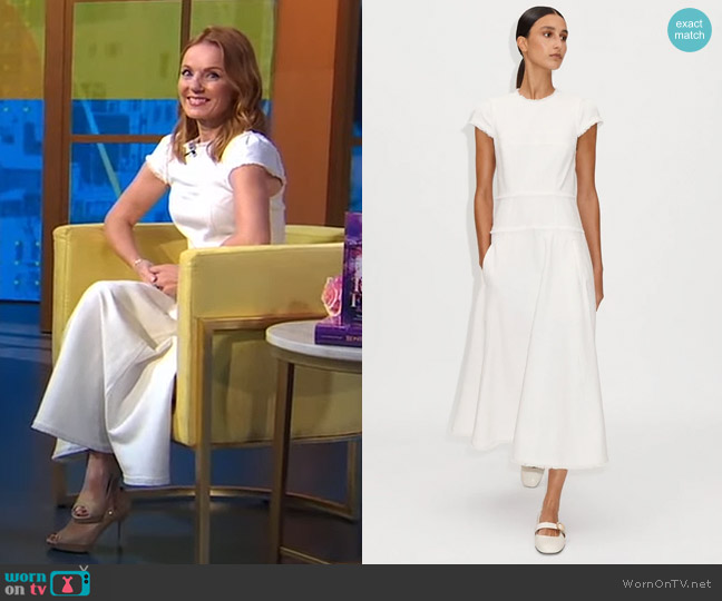Me + Em Textured Cap Sleeve Midi Dress in Soft White worn by Geri Halliwell on Good Morning America
