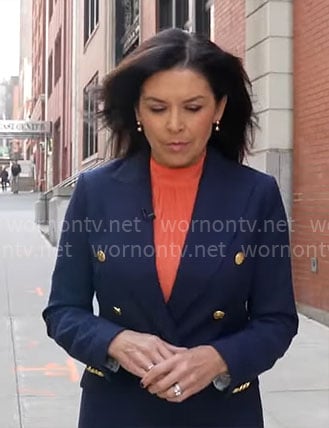 Meg Oliver’s navy blazer on CBS Mornings