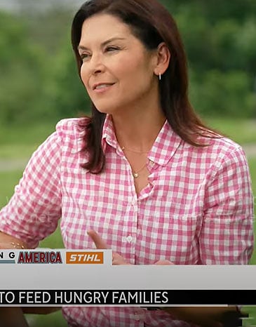 Meg Oliver’s pink gingham check shirt on CBS Mornings